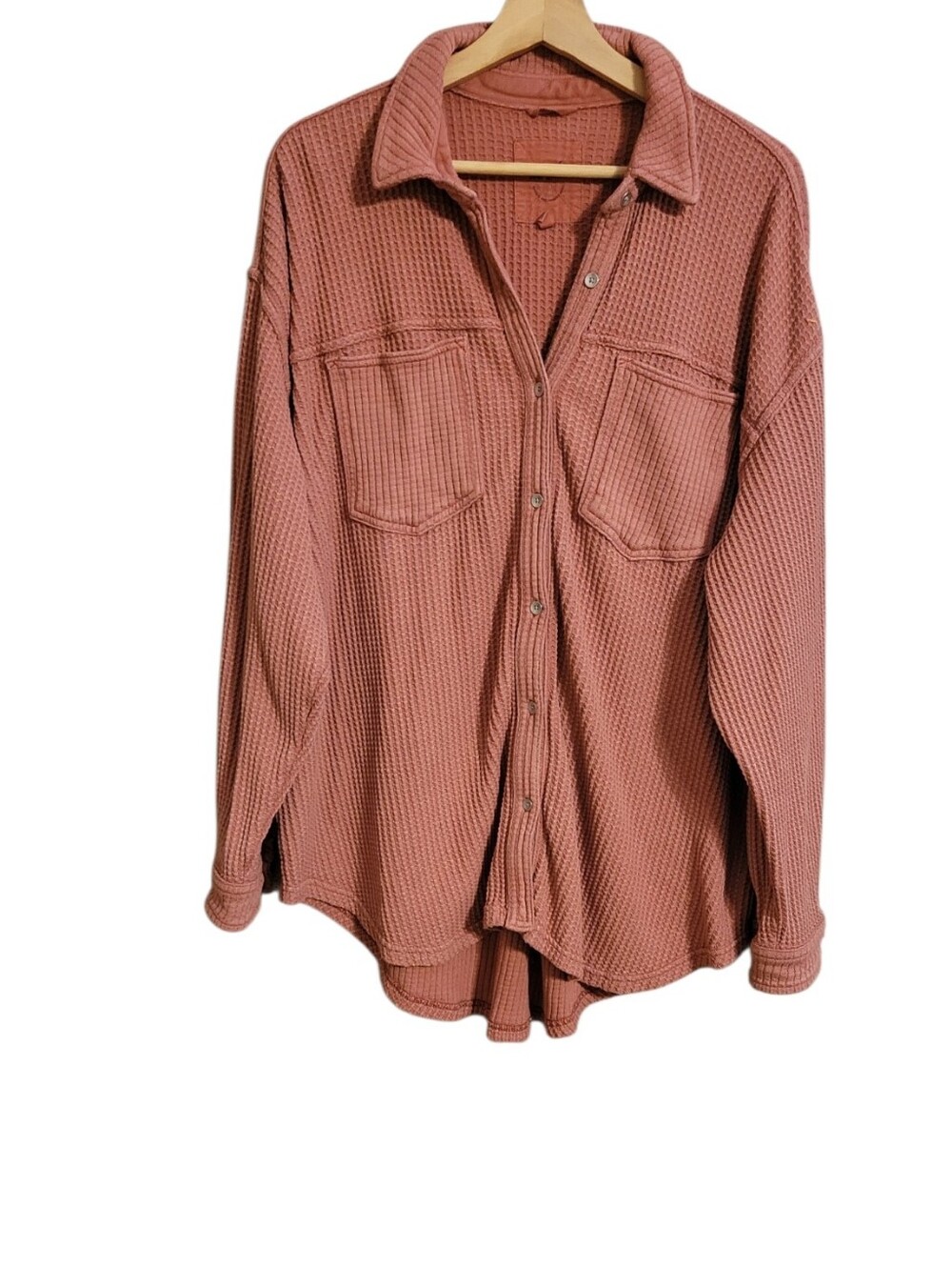 Aerie Pink Oversized Waffle Knit Shirt Jacket